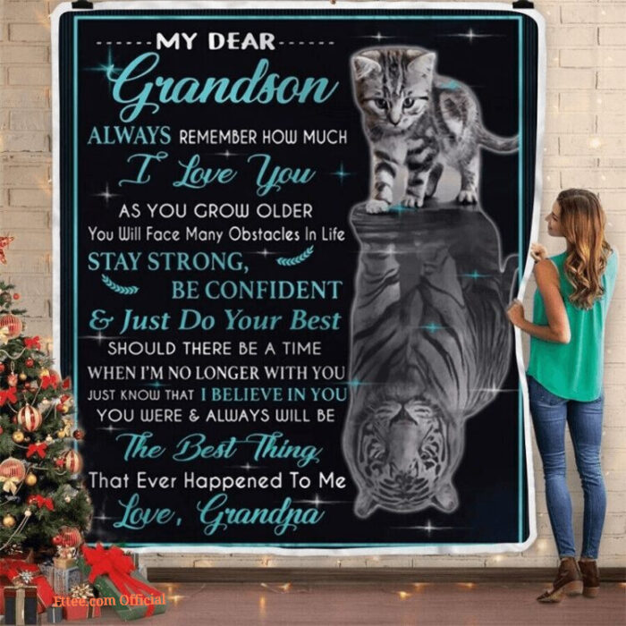 To My Grandson Remember How Much I Love You Tiger Quilt Fleece Blanket Gift - Super King - Ettee