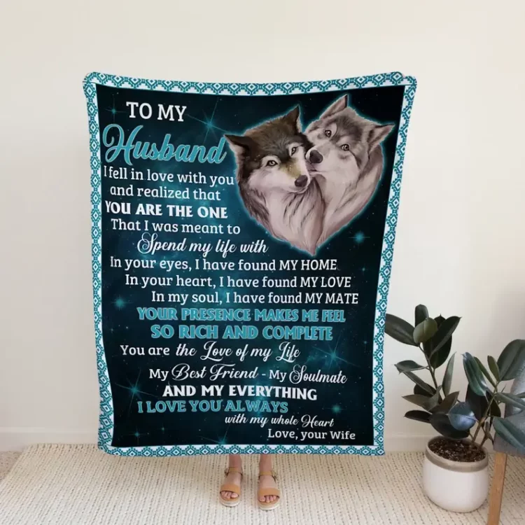 To My Husband Blanket.Wolves Blanket.Gift Blanket.Blanket For Couple.Wedding Anniversary Blanket - Super King - Ettee