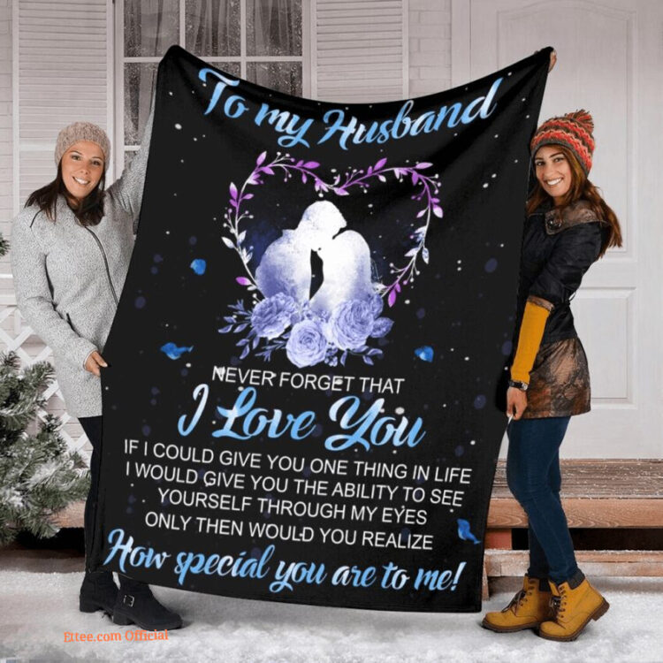 To My Husband Never Forget That I Love You Heart Fleece Quilt Blanket - Super King - Ettee