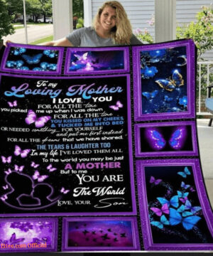 To My Loving Mom Butterfly Violet Blanket Gift For Mother From Son Blanket I Love You For All The Times Blanket - Super King - Ettee