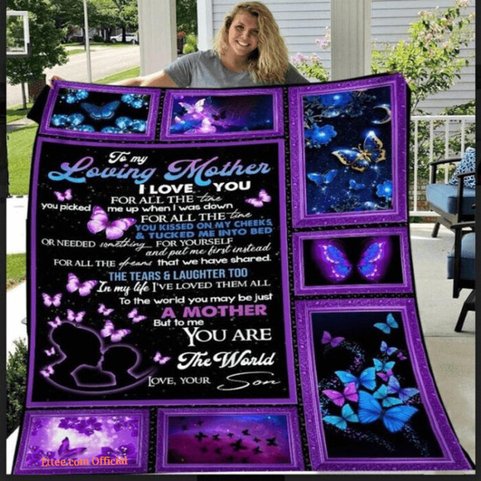 To My Loving Mom Butterfly Violet Blanket Gift For Mother From Son Blanket I Love You For All The Times Blanket - Super King - Ettee