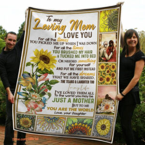 To My Mom Beautiful Sunflower Quilt Blanket. Foldable And Compact - Super King - Ettee