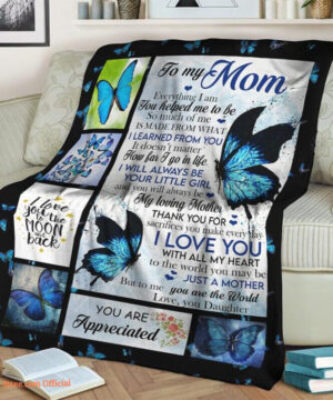 To My Mom Blue Butterfly  Fleece Blanket.Mink Blanket.Sherpa Blanket.Anniversary Gift.Family Blanket Gift - Super King - Ettee