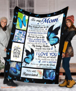 To My Mom Blue Butterfly Quilt Blanket For Mom Family. Foldable And Compact - Super King - Ettee