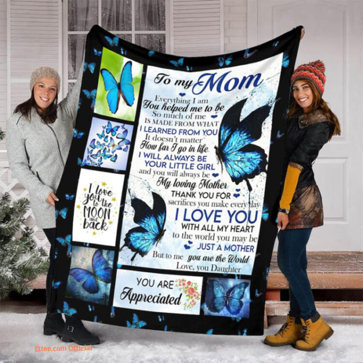 To My Mom Blue Butterfly Quilt Blanket For Mom Family. Foldable And Compact - Super King - Ettee