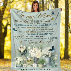 To My Mom Butterfly Floral Quilt Blanket From Son To My Mom For All The Times - Super King - Ettee