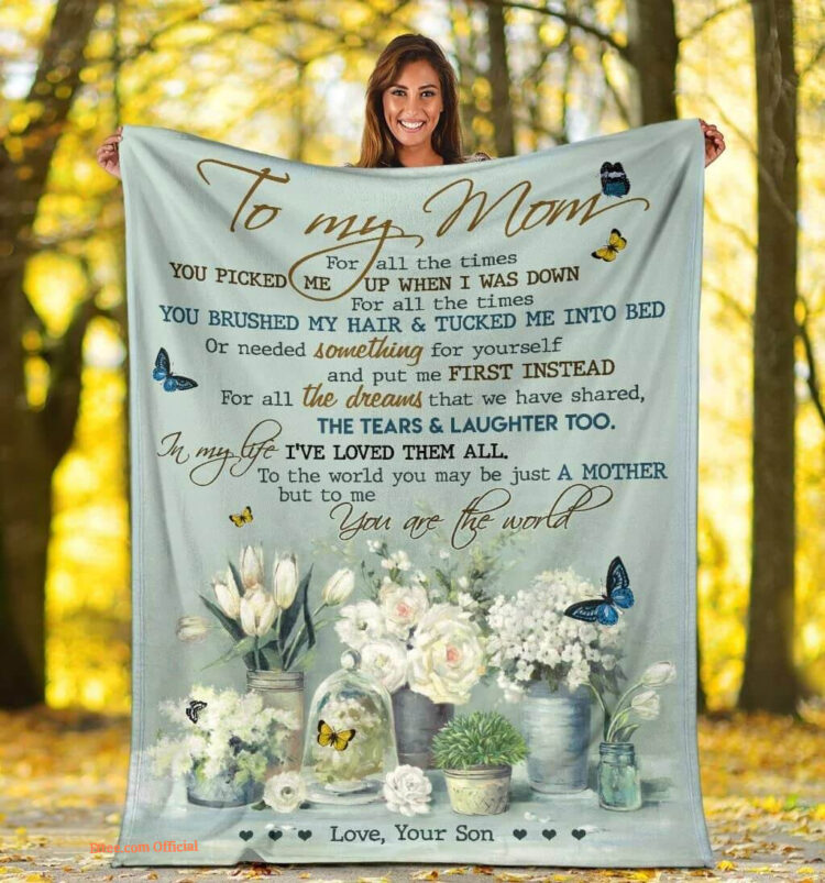 To My Mom Butterfly Floral Quilt Blanket From Son To My Mom For All The Times - Super King - Ettee