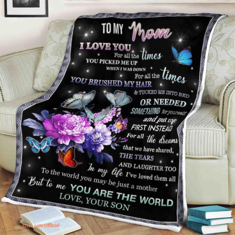 To My Mom Butterfly Flower Quilt Blanket. Lightweight And Smooth Comfort - Super King - Ettee