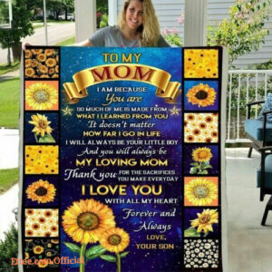 To My Mom From Son Mother's Day Gifts Quilt, Fleece Blanket Birthday Sunflowers - Super King - Ettee