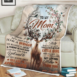 To My Mother Deer Flower Fleece Quilt Blanket. Light And Durable - Super King - Ettee