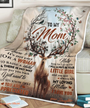 To My Mother Deer Flower Fleece Quilt Blanket. Light And Durable - Super King - Ettee