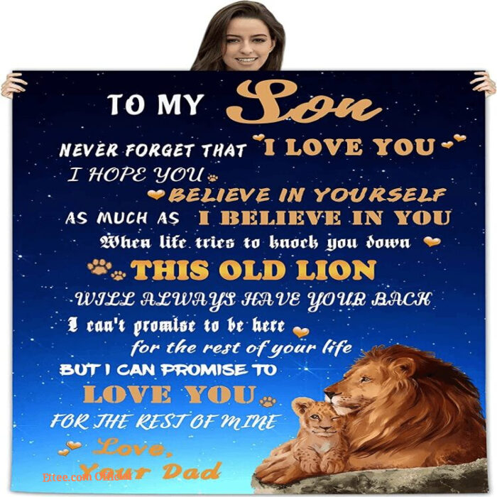 To My Son Blanket From Dad Lion Blanket To My Son Gift For Birthday - Super King - Ettee