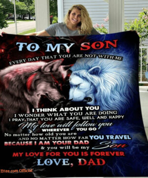 To My Son Blanket Gift From Dad Father Lion Wolf Love You Forever Fleece Blanket - Super King - Ettee