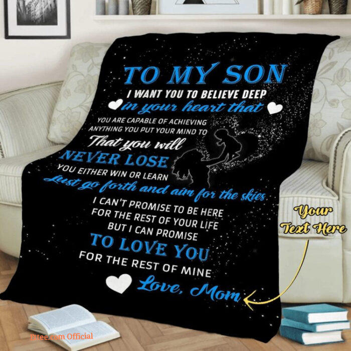 To My Son Fleece Customized Name Quilt Blanket From Mom Son. Foldable And Compact - Super King - Ettee