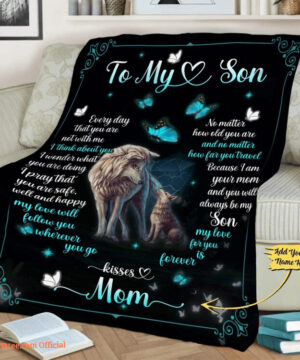 To My Son Fleece Customized Name Quilt Blanket From Mom. Foldable And Compact - Super King - Ettee