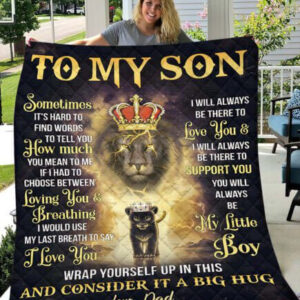 To My Son I Love You From Dad Lion King Gift Quilt Fleece Blanket - Super King - Ettee
