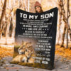 To My Son Lion Fleece Blanket Funny Birthday Gift From Mom For Son - Super King - Ettee