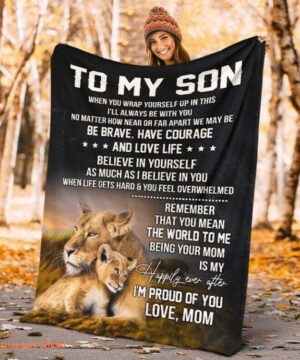 To My Son Lion Fleece Blanket Funny Birthday Gift From Mom For Son - Super King - Ettee