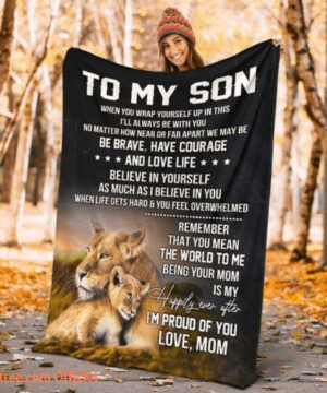 To My Son Lion Fleece Blanket Funny Birthday Xmas Gift From Mom For Son - Super King - Ettee