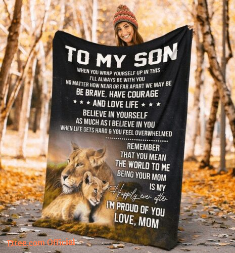 To My Son Lion Fleece Blanket Funny Birthday Xmas Gift From Mom For Son - Super King - Ettee