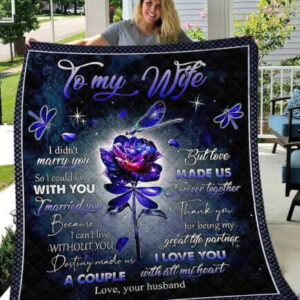 To My Wife Blanket Gift From Husband Dragonfly Quilt Fleece Blankets For Her - Super King - Ettee