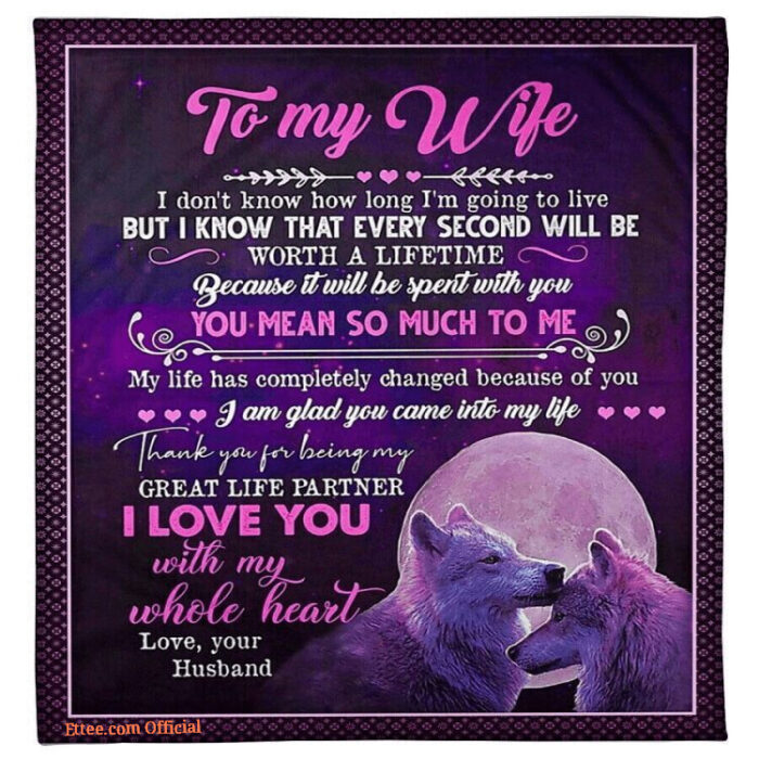 To My Wife Blanket Gift From Husband Fleece Wolf Purple Blankets For Her - Super King - Ettee