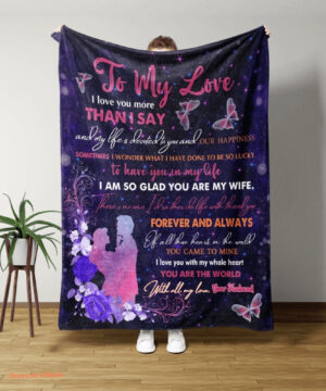 To My Wife Quilt Blanket Love Gift For Valentine. Foldable And Compact - Super King - Ettee