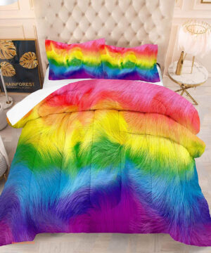 Twin Size Rainbow Comforter Colorful Comforter Rainbow Bedding Set - King - Ettee