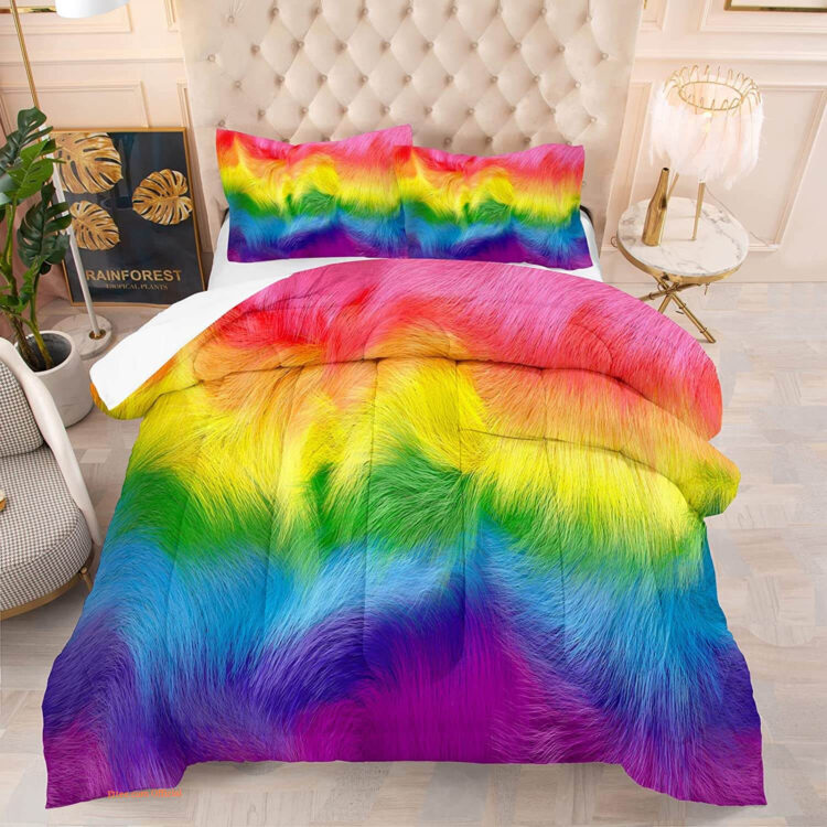 Twin Size Rainbow Comforter Colorful Comforter Rainbow Bedding Set - King - Ettee