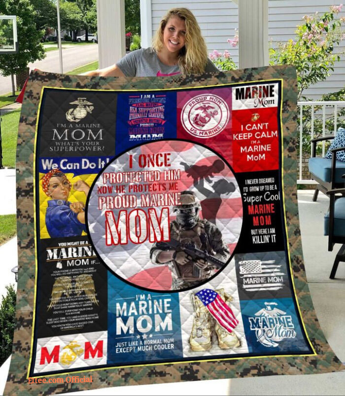 US Marine I Am A Marine Mom Quilt Blanket Great Gifts For Birthday Christmas Thanksgiving Anniversary Mother's Day - Super King - Ettee