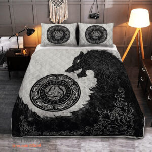 Viking Fenrir And Horns Of Odin - Viking Quilt Bedding Set - King - Ettee
