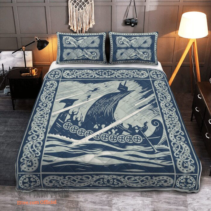 Viking Ship Art - Viking Quilt Bedding Set - King - Ettee