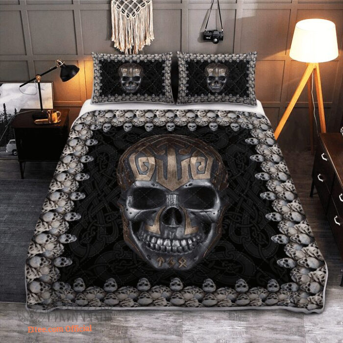 Viking Skull  Halloween Skull - Viking Quilt Bedding Set - King - Ettee