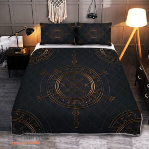 Viking Vegvisir Gold - Viking Quilt Bedding Set - King - Ettee