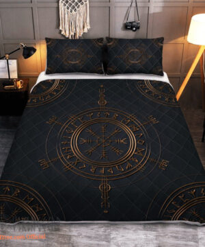 Viking Vegvisir Gold - Viking Quilt Bedding Set - King - Ettee