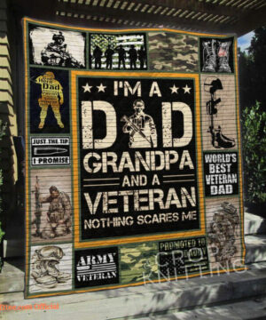 Veteran Dad Grandpa Nothing Scares Me Quilt Blanket - Ettee