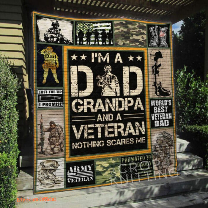 Veteran Dad Grandpa Nothing Scares Me Quilt Blanket - Ettee