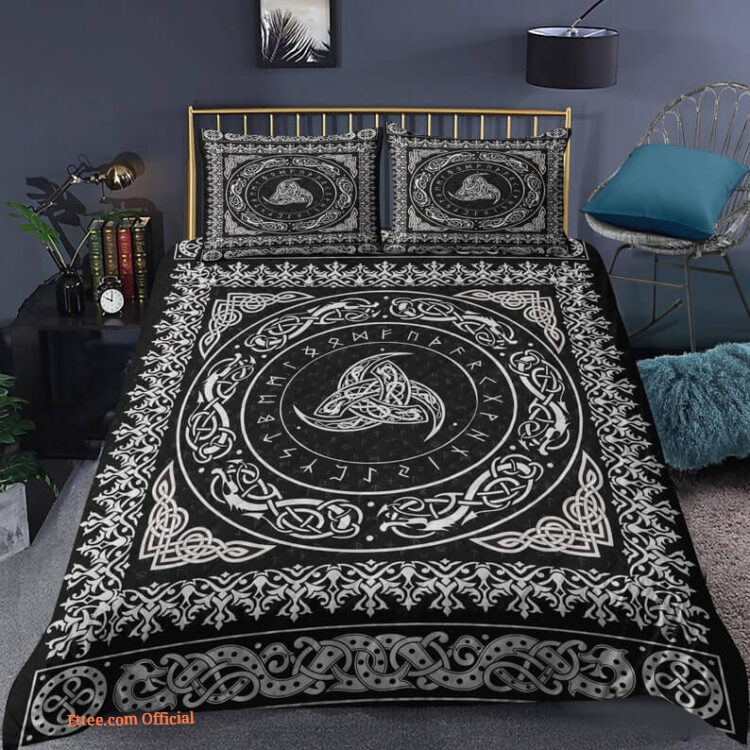 Viking Comforter set Soft Vintage Triple Horn of Odin Down Bedding set Quilt For Bedroom - King - Ettee