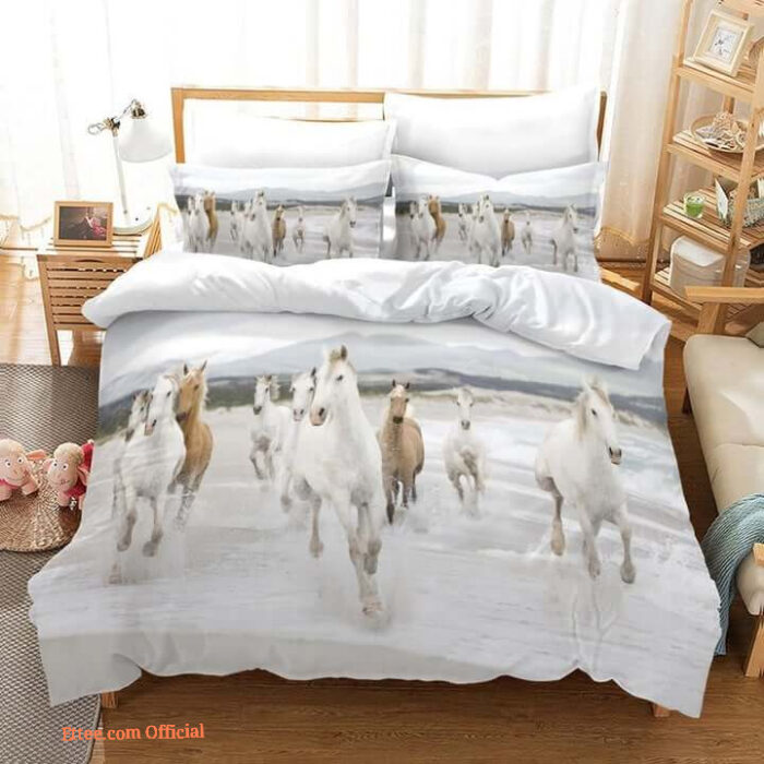 White Horse Bedding Set Bed Sheet Spread Comforter Duvet Cover Bedding Sets - King - Ettee
