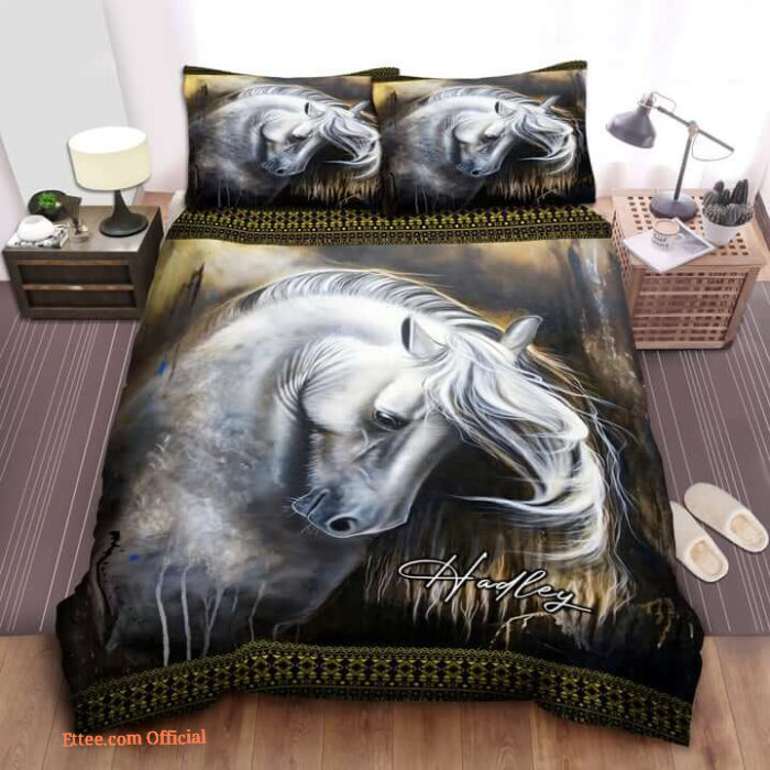 White Horse Custom Name Duvet Cover Bedding Set - King - Ettee
