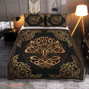 Yggdrasil - Odin'S Ravens Huginn And Muninn- Viking Quilt Bedding Set - King - Ettee