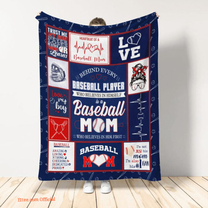 behind every baseball player who believes in himself is a baseball mom quilt blanket - Super King - Ettee