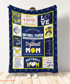 behind every softball player who believes in herself is a softball mom quilt blanket - Super King - Ettee