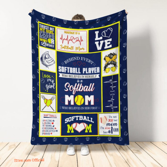 behind every softball player who believes in herself is a softball mom quilt blanket - Super King - Ettee