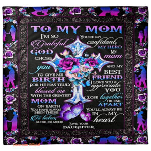 blanketify to my mom im so grateful god chose you flowers and cross blanket - Super King - Ettee