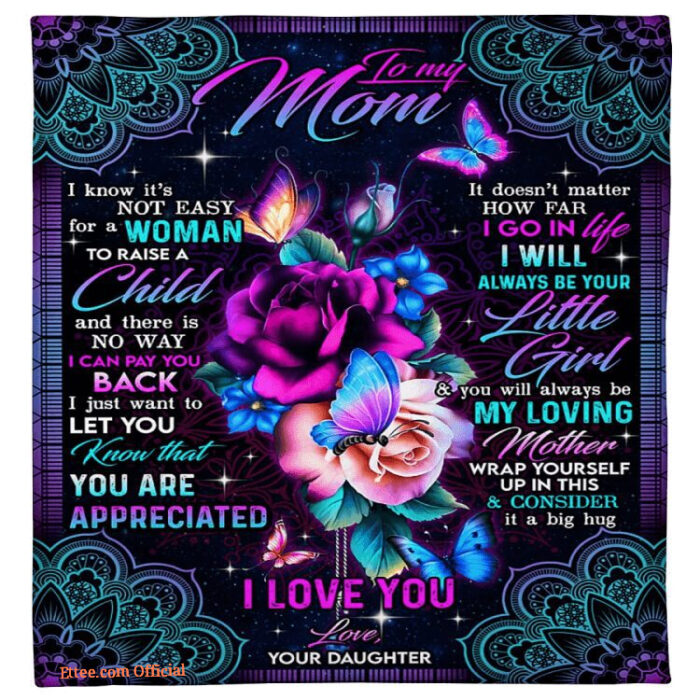 colorful butterfly to my mom fleece blanket i will always be your little girl - Super King - Ettee