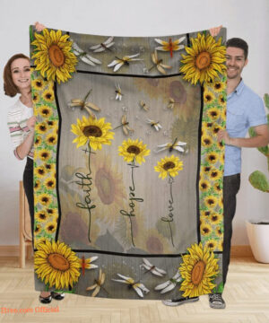 Dragonfly Sunflower Fleece Quilt Blanket Love Heartbeat Dragonflies Sunflower For Mom - Super King - Ettee