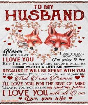 blanket fox to my husband i love you with all i am love your wife - Super King - Ettee