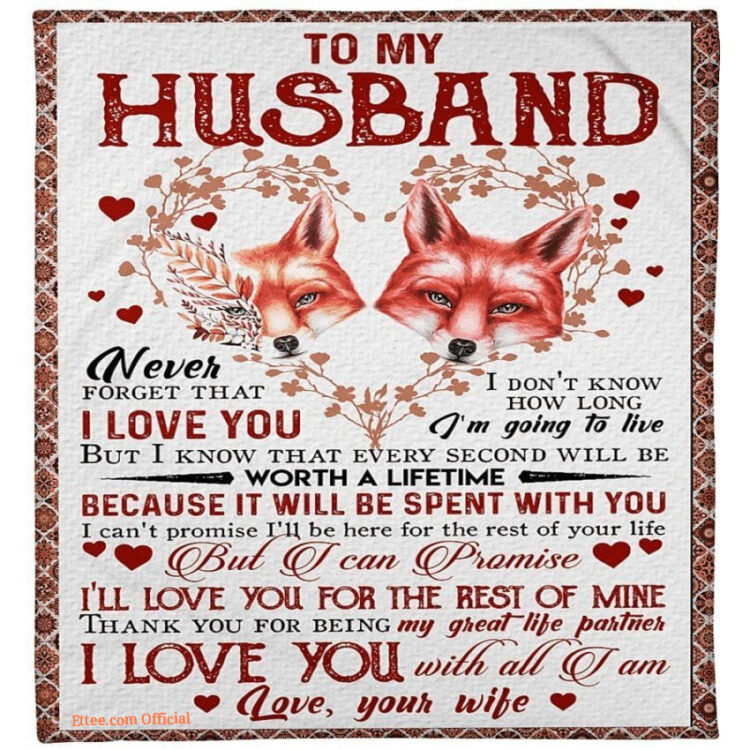blanket fox to my husband i love you with all i am love your wife - Super King - Ettee