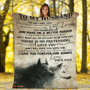 gift for husband blanket to my husband wolf - Super King - Ettee